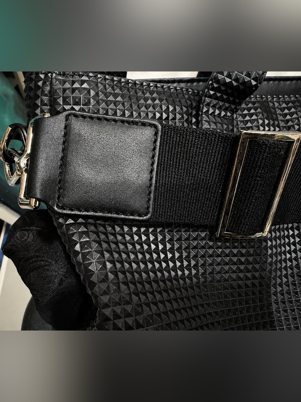 Italian Designer Tote POLICE Black Pyramid Large Structured Luxury Bag Purse - Picture 9 of 10